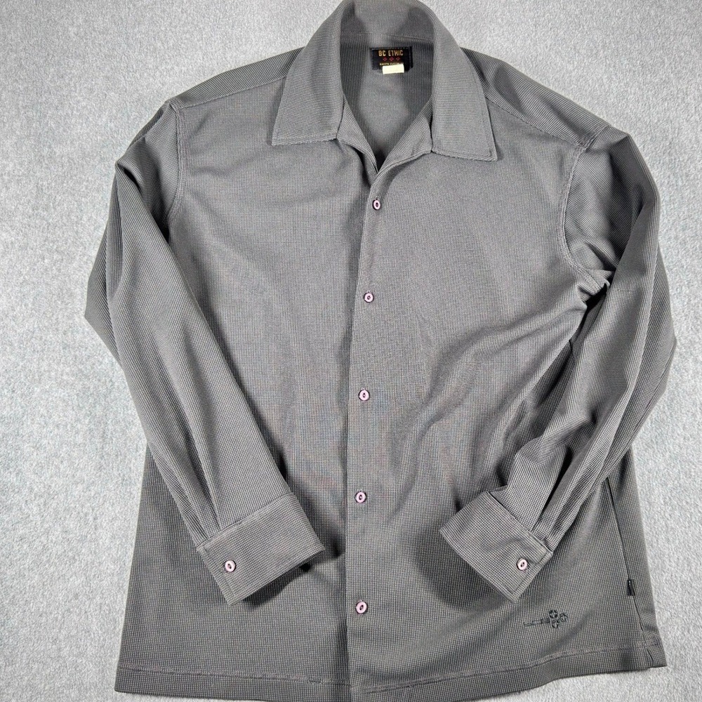BC Ethic Camp Shirt Mens Large Gray Long Sleeve Textured Knit USA